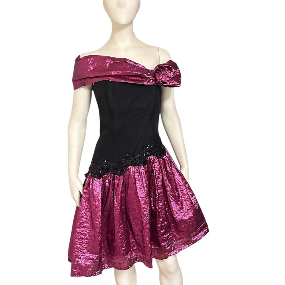 Vintage Gunne Sax Jessica McClintock Dress 11 12 Pink Metallic Rosette 80s